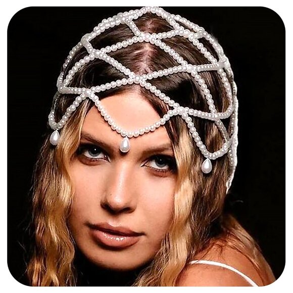 Head Chain W Shell Accessories | 192s Mesh Pearls Head Chain Vintage White Tassel Pearl ...